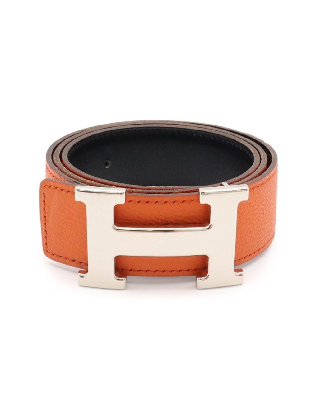 Hermes H Belt Constance Reversible Togo Box Calf Orange Black Silver 75